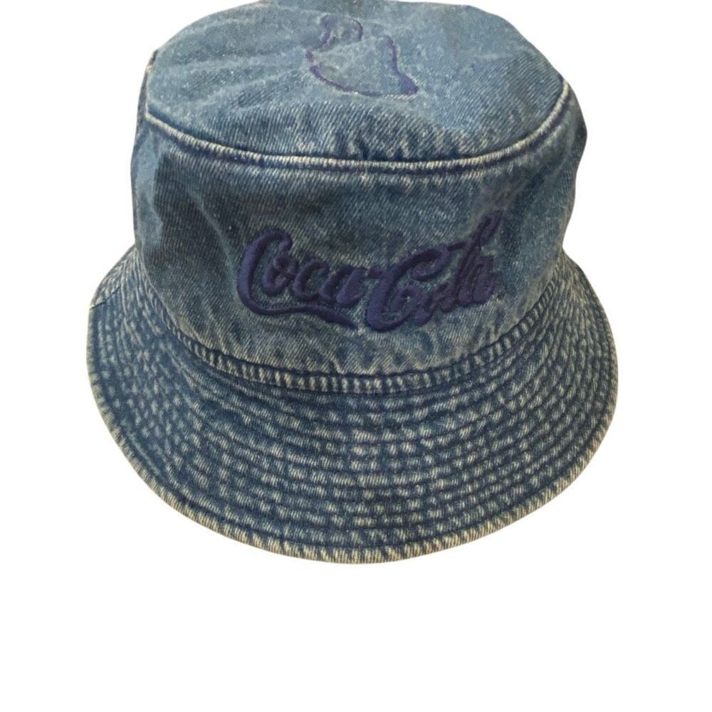 Vintage 80s/90s Coca Cola Bucket Hat Blue Denim Hip Hop Streetwear Embroidered
